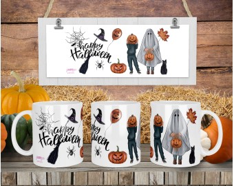 Tazza mug personalizzata con ragazza coppie bambini ad Halloween idea regalo amiche amici fratelli sorelle frase abiti streghe vampiri zucche decorazioni