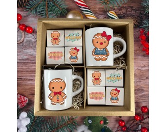 2 tazzine da caffè espresso natalizie personalizzate e 24 cioccolatini in scatola regalo con disegno e nomi idea regalo di natale