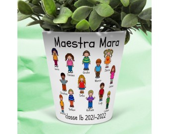 Vasetto portapianta personalizzato per la Maestra con disegni e nomi dei bimbi e dedica e nome per la Maestra, il Maestro, fine anno scolastico ritorno a scuola