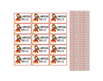 Set di etichette adesive scolastiche supereroine personalizzate con nome per matite penne quaderni libri e materiale scolastico 2 misure