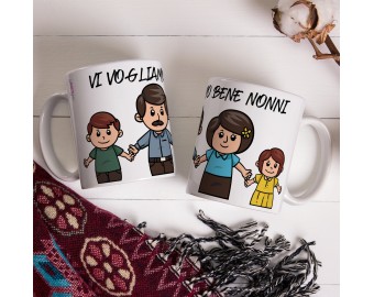 Tazza mug personalizzata per i nonni disegni da 2 a 5 personaggi frase personalizzata idea regalo festa dei nonni vi voglio bene nonni nonna