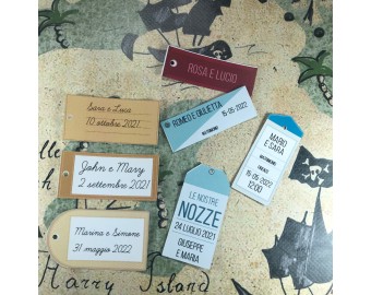 15 cartellini tag bigliettini tema viaggio personalizzati con nomi data disegno a scelta bomboniere o segnaposto cerimonie matrimonio nozze