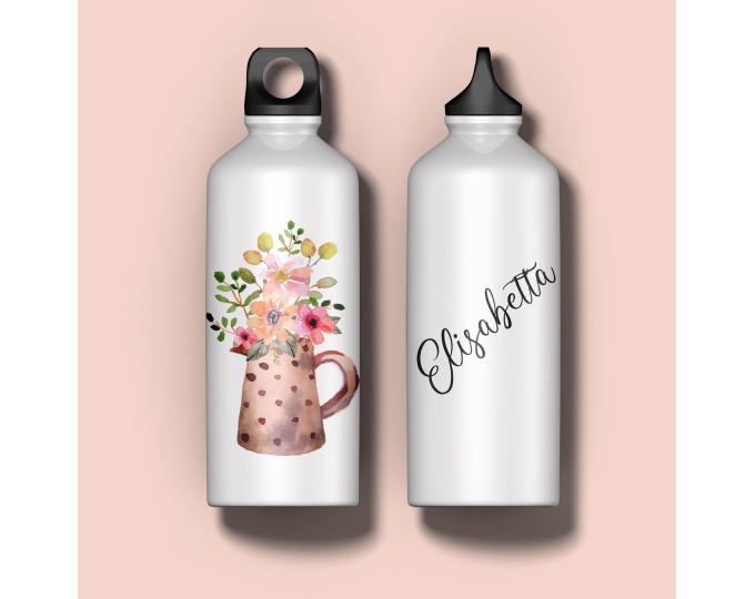 Borraccia personalizzata con nome o scritta Bottiglia alluminio acqua  riutilizzabile ecologica sport tempo libero ufficio disegni