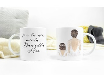 Tazza mug personalizzata regalo per paggetto o damigella bambina o bambino con frase personalizzata, ricordo nozze per porta fedi velo fiori