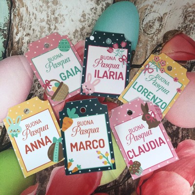 6 cartellini tag bigliettini personalizzati Pasqua con nomi 6 disegni esclusivi per segnaposto pasquali biglietti regali decorazioni