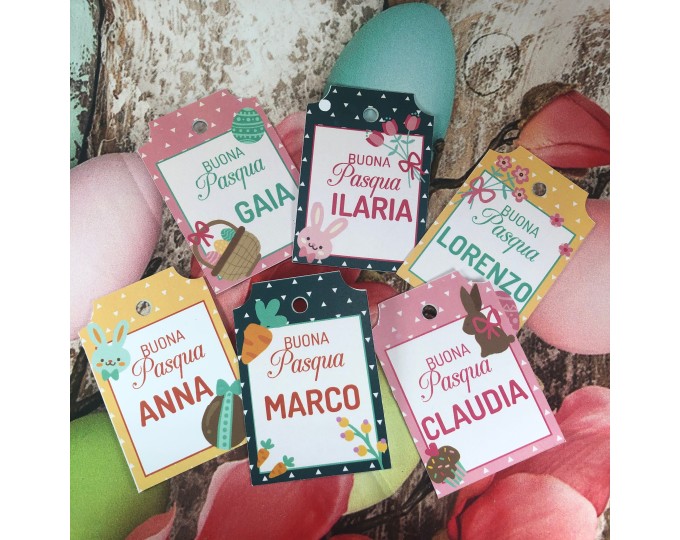 6 cartellini tag bigliettini personalizzati Pasqua con nomi 6 disegni esclusivi per segnaposto pasquali biglietti regali decorazioni