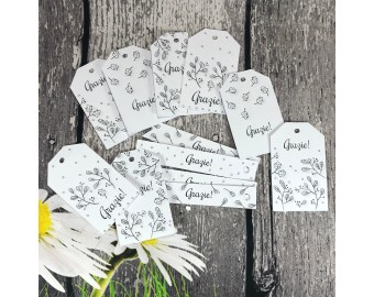 12 cartellini tag bigliettini ringraziamento personalizzati con frase per bomboniere cerimonie matrimonio comunione battesimo cresima nozze