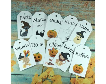 10 cartellini tag bigliettini personalizzati Halloween con nomi 10 disegni esclusivi per segnaposto, biglietti per regali, decorazioni casa