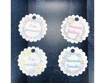 12 cartellini tag bigliettini personalizzati disegno a scelta per bomboniere segnaposto ricordino babyshower battesimo nascita