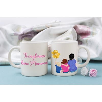 Tazza mug personalizzata regalo per la mamma con mamma con i figli e frase personalizzate su altro lato idea regalo festa della mamma