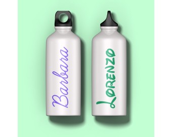 Borraccia personalizzata con nome Bottiglia alluminio acqua riutilizzabile ecologica scuola asilo tempo libero ufficio 50 font 100 colori