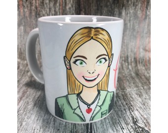 Tazza mug personalizzata con ritratto caricaturale di ragazza e nome idea regalo compleanno anniversario festa della mamma amica sorella