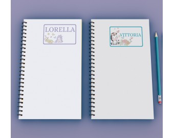 20 etichette adesive scolastiche con disegni personalizzate per quaderni, libri, blocchi appunti coordinate con zainetto e borraccia