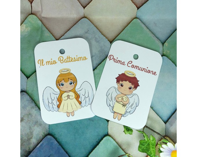 10 cartellini tag biglietti angeli personalizzati bomboniere
