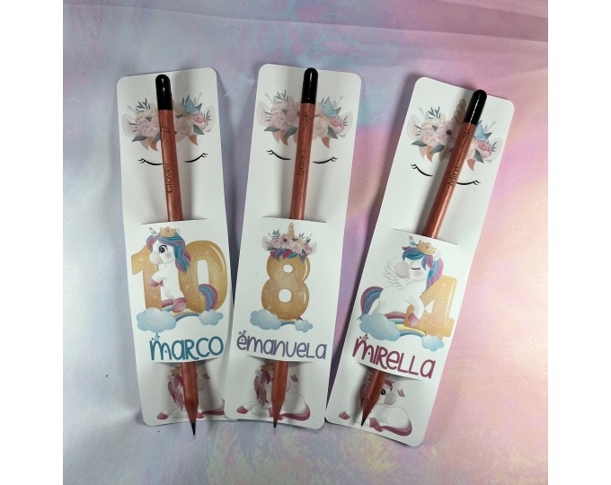Matite piantabili con cartoncino personalizzato Unicorno compleanno bambini  set da 3 6 12 segnaposto bomboniera ecologica regalo fine festa