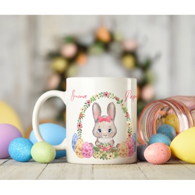 Tazza mug personalizzata per Pasqua con disegni di coniglietti e decorazioni varie personalizzabile con nome o frase Idea regalo pasquale