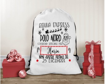 Sacca personalizzata per i regali di Babbo Natale con scritte borsa natalizia confezione per regali di natale idea regalo natale